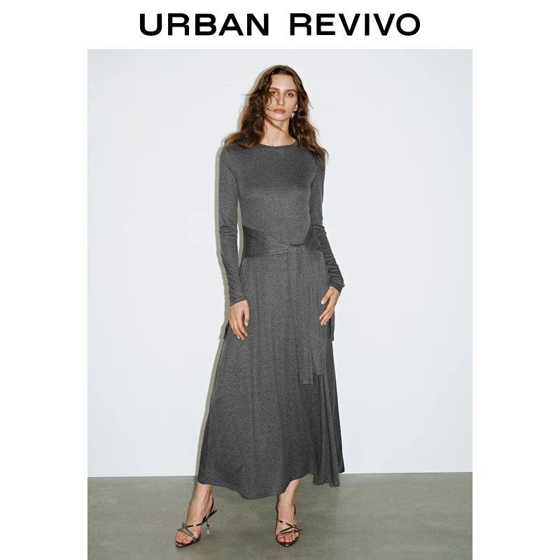 UR2025秋季新款女装潮流假两件绑带收腰连衣裙UWJ750082