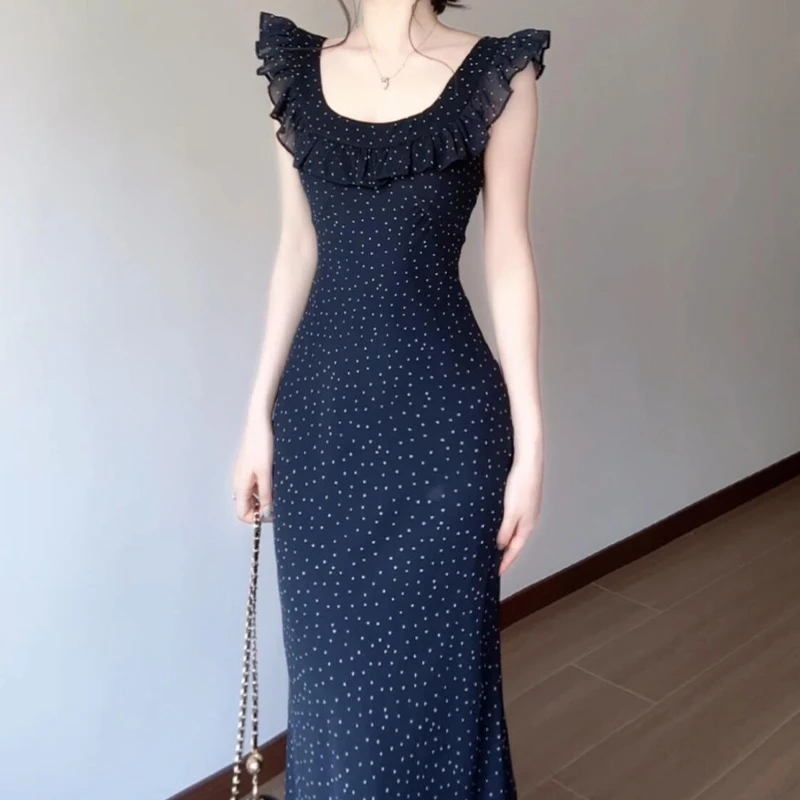 【现货+运补5米】小飞袖带波点2025款法式绝新美气质方领连衣裙1329