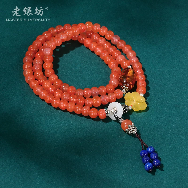 【老银坊】s925银多圈南红中国结手串 0035780