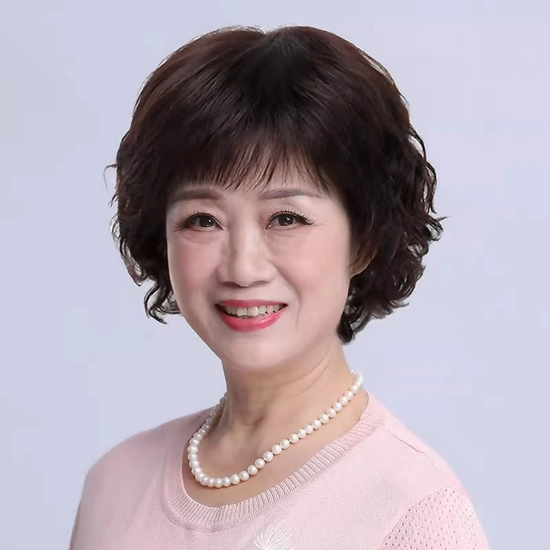 假发全头套女中老年女妈妈款真发全真人发高档短卷发自然光头发套