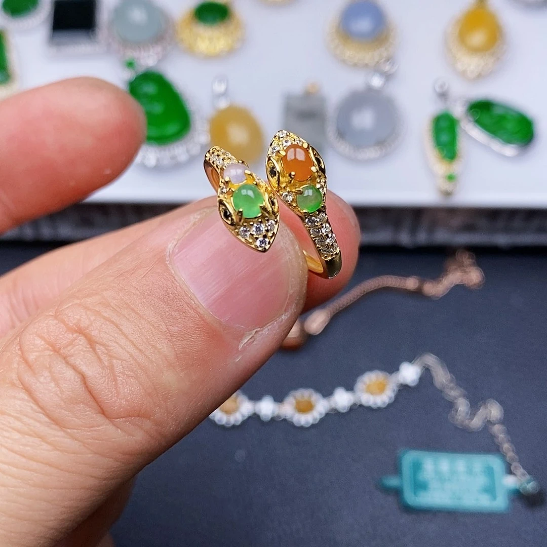 翡翠戒指银S925镶嵌戒指