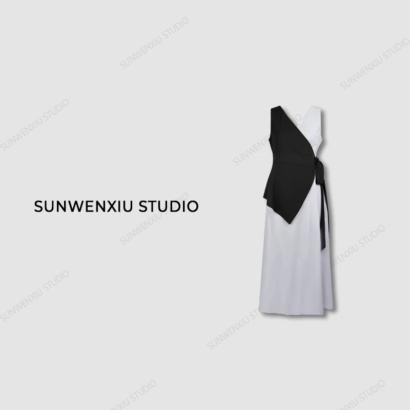 swx studio3店 "优雅主义“法式轻奢无袖拼接背心设计感连衣裙