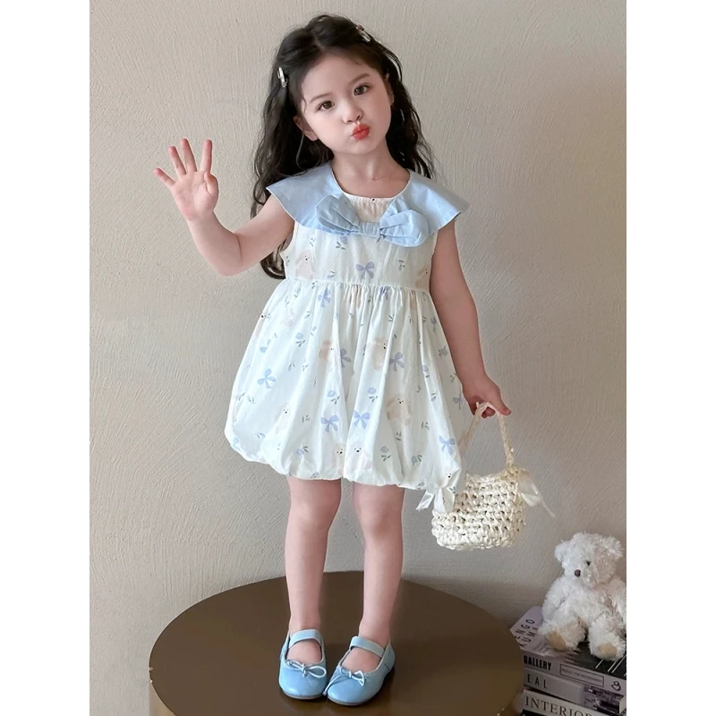 女童洋气夏季背心花苞裙2025新款夏装宝宝连衣裙儿童薄款无袖裙子