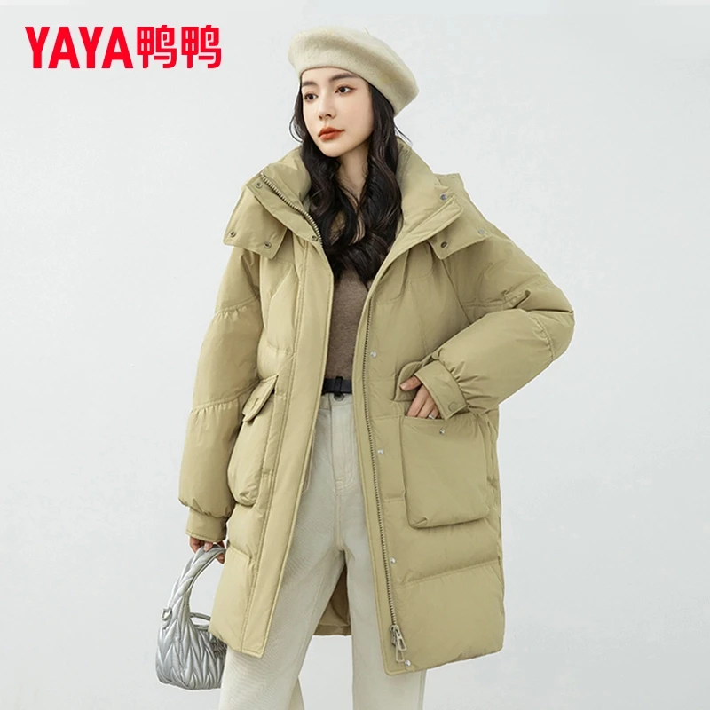 鸭鸭旗舰店官方羽绒服女中长款设计感冬甜美简约时尚外套宽松加厚