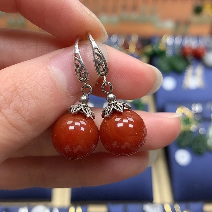 玛瑙/玉髓银S925镶嵌耳环12左右