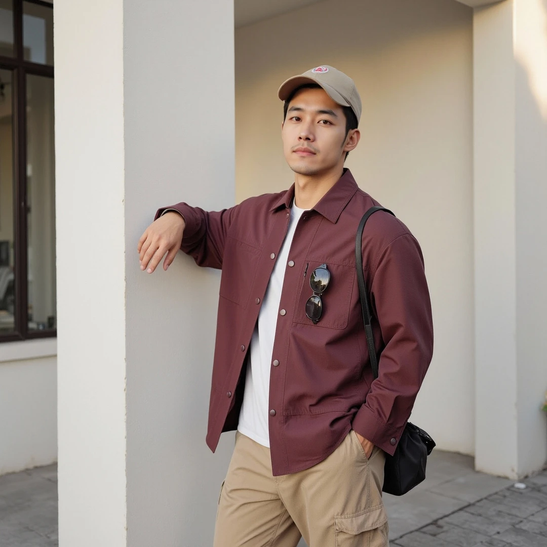 轻奢线！春装新款假两件衬衫式夹克纯色时尚百搭翻领休闲男外套