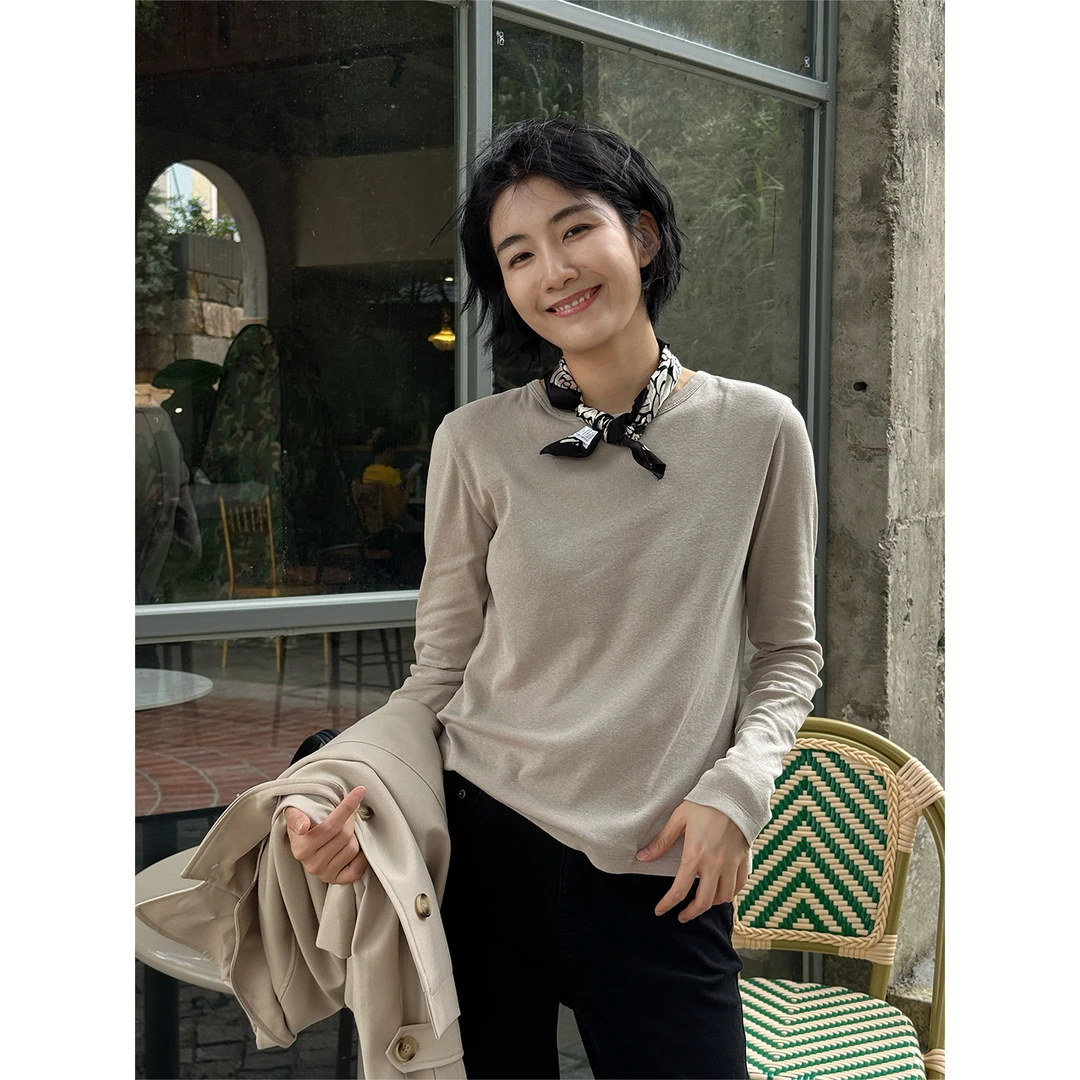 LANGQING 简约通勤百搭纯棉舒适打底长袖T恤46611#