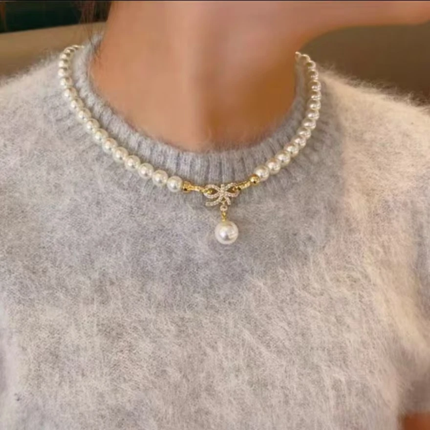 设计款极光白蝴蝶8mm时尚项链XL155