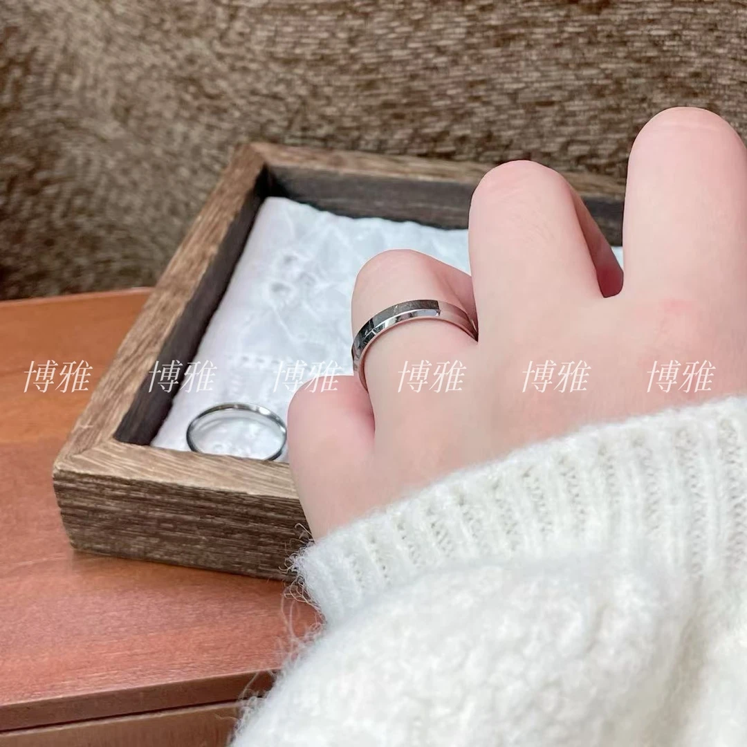 足银戒指 A96足银9999男女镜面小众简约光面冷淡风闭口浪漫银戒指