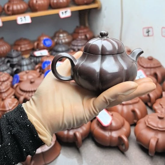 茶壶紫砂紫泥筋纹茄瓜160cc
