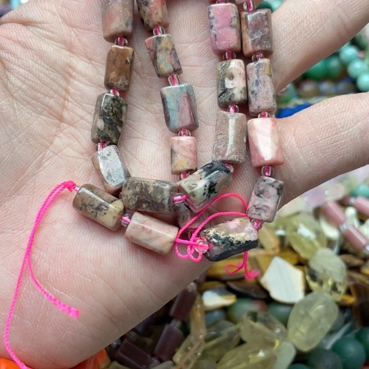 玛瑙/玉髓合金珠宝半成品一条8x12mm蔷薇管珠