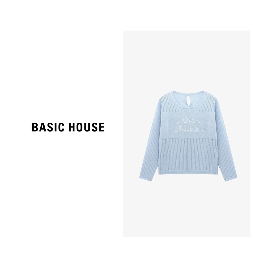 Basic House/百家好夏季宽松设计感长袖刺绣针织衫-B0625B5GIV2