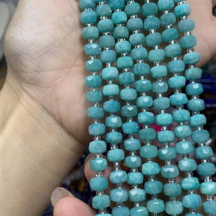 玛瑙/玉髓未镶嵌珠宝半成品天然天河石切面车轮卡7.5mm短条