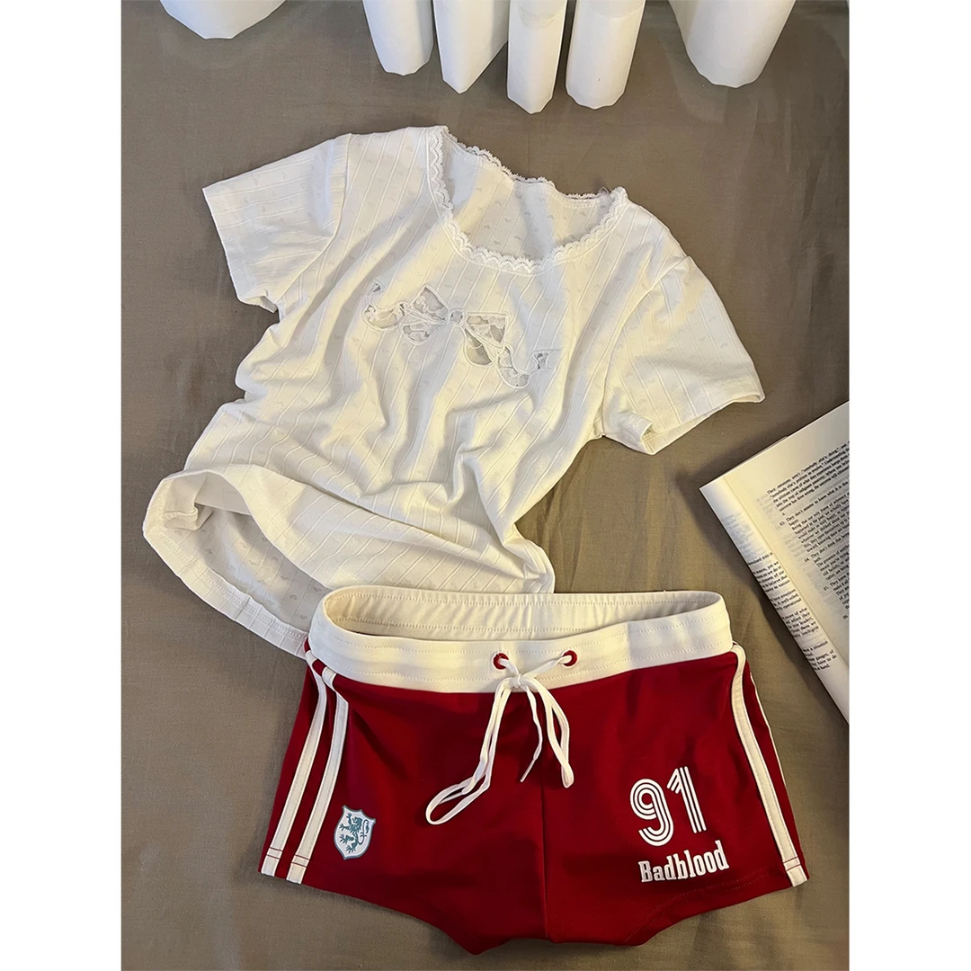 【纯欲蝴蝶结】甜美设计感短袖睡衣女夏季新款短裤套装可外穿家居服