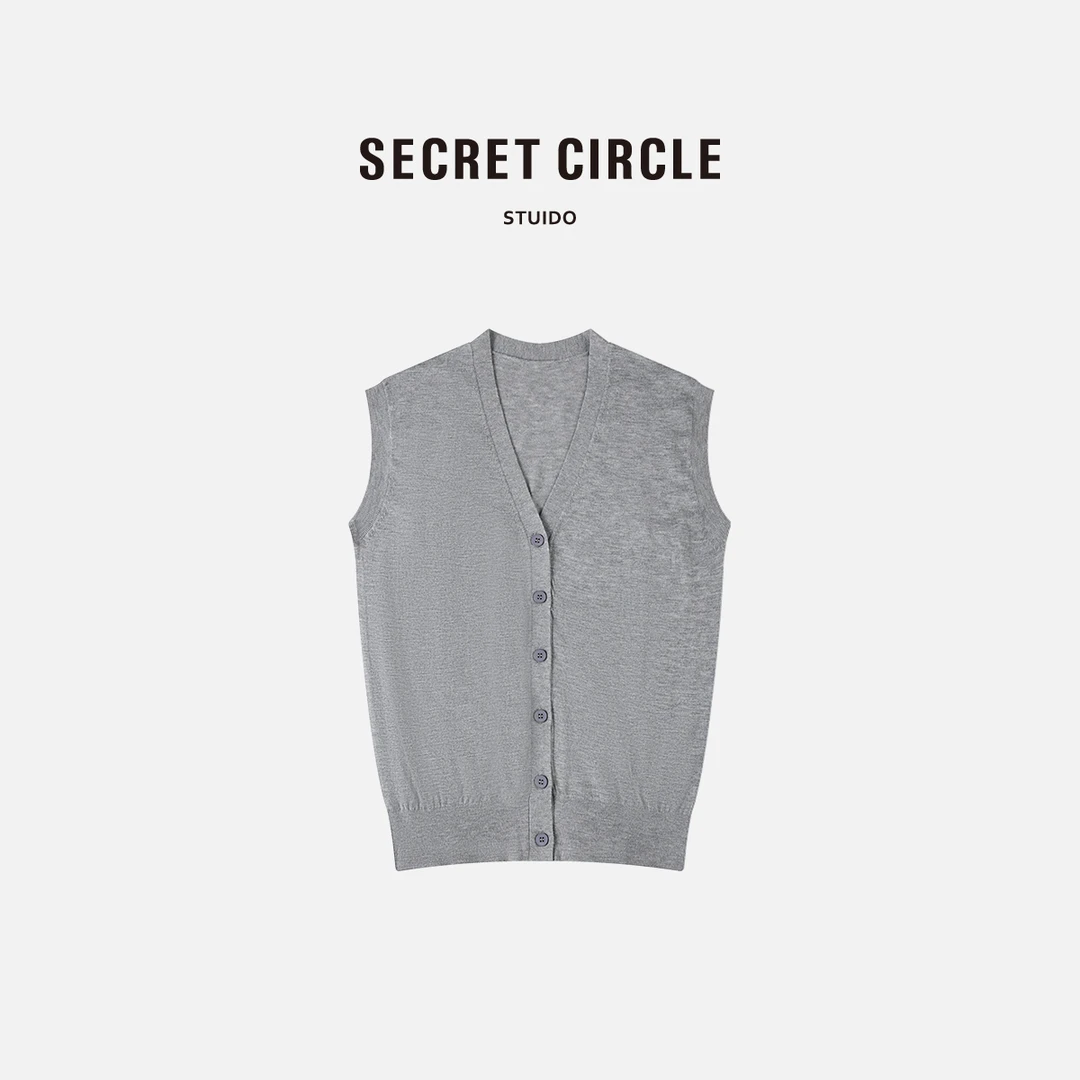 SECRET CIRCLE·秘社- 新款V领针织上衣通勤风单扣开衫马夹18452