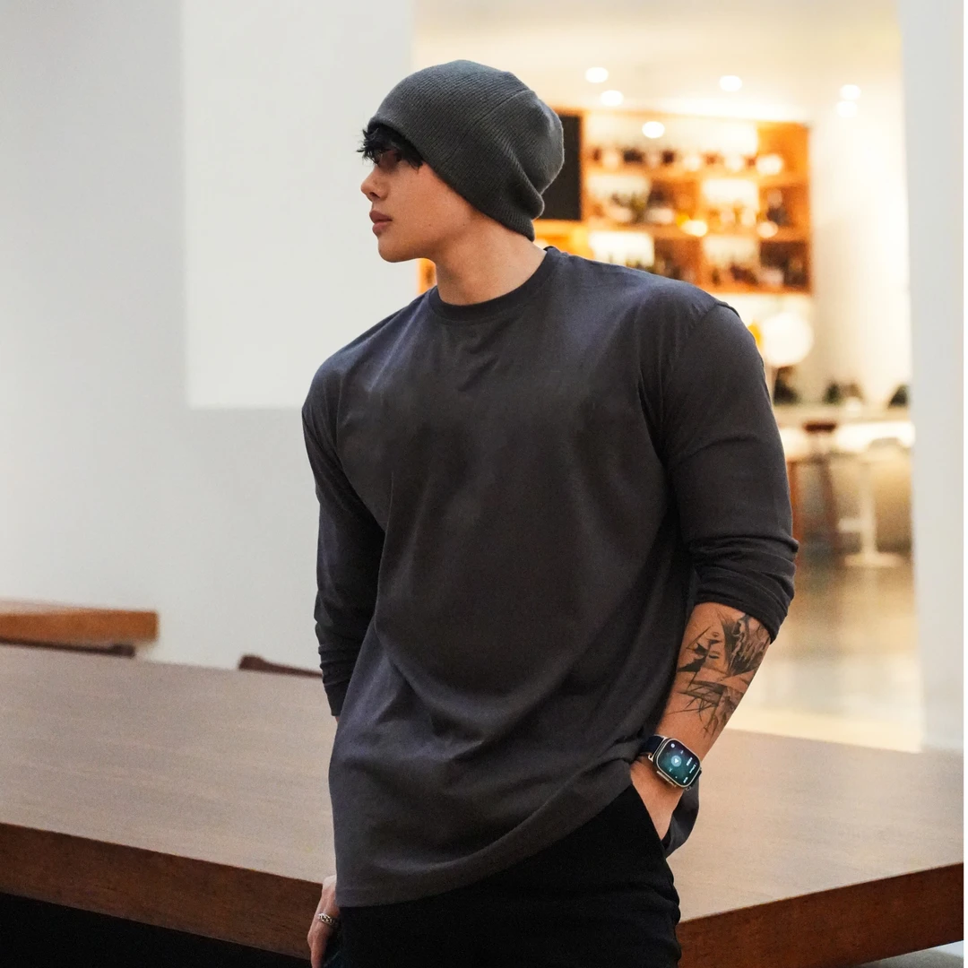 BST 纯色净版秋冬新款重磅美式运动健身休闲长袖