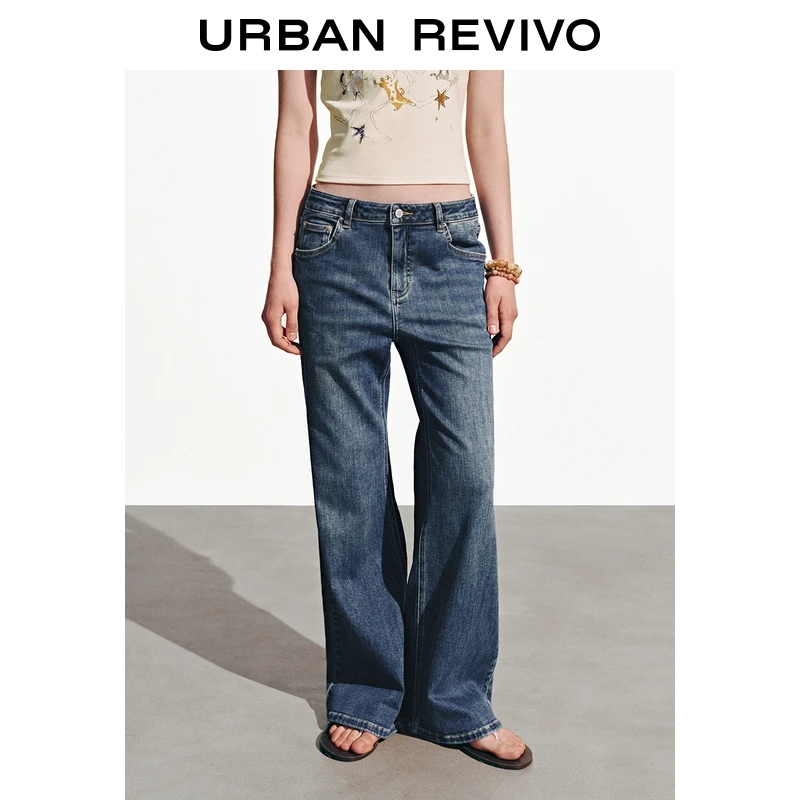 UR2025秋季新款女装休闲复古丹宁喇叭水洗牛仔长裤UYY850238
