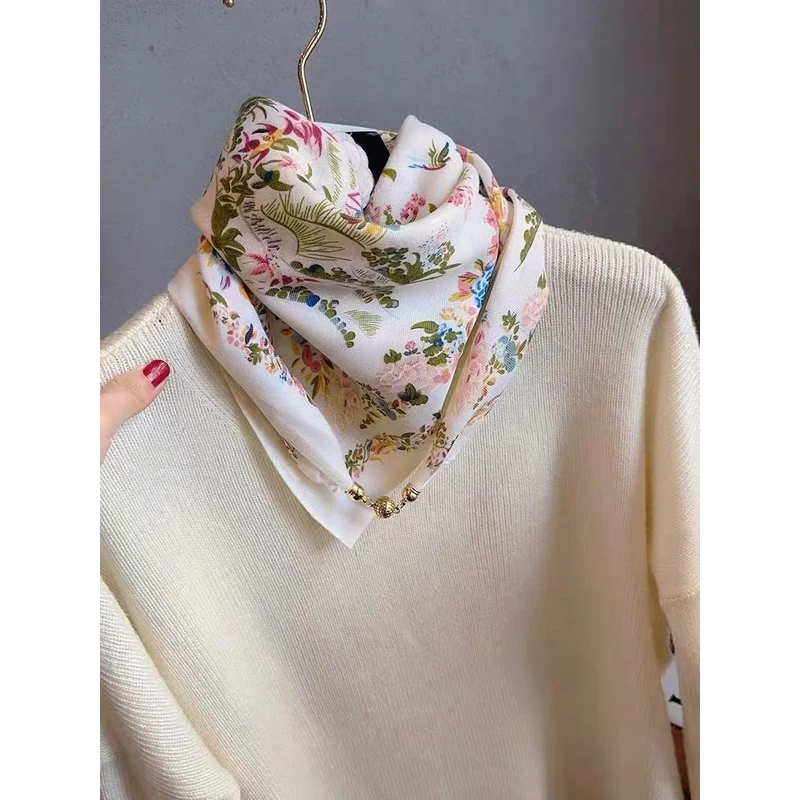 【鸟语花香】N130时尚百搭丝巾高级氛围感方巾70*70