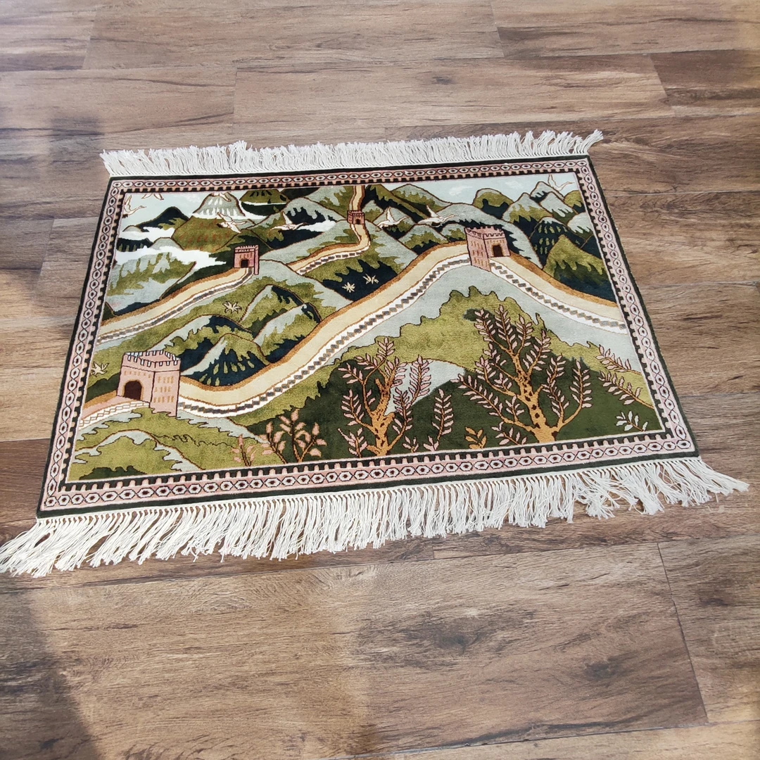 手工编织卧室棉麻装饰垫复古真丝毯0.6米*0.9米地毯流苏民族风