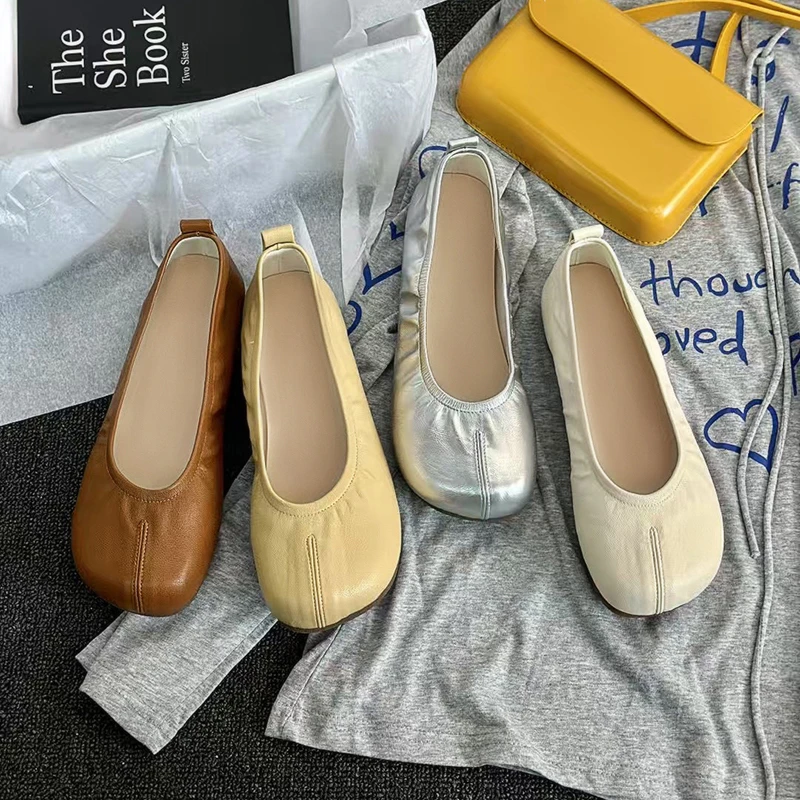 2025年夏季新款头层羊皮百搭软底奶奶鞋单鞋女一脚蹬舒适圆头