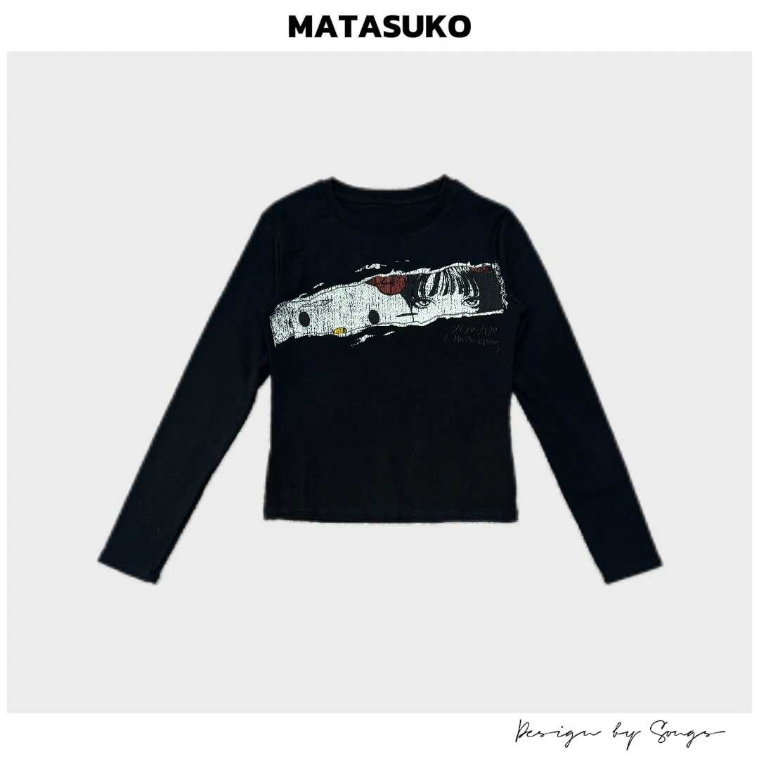 MATASUKO 富江Kitty 拔染印花工艺 正肩长袖圆领T恤