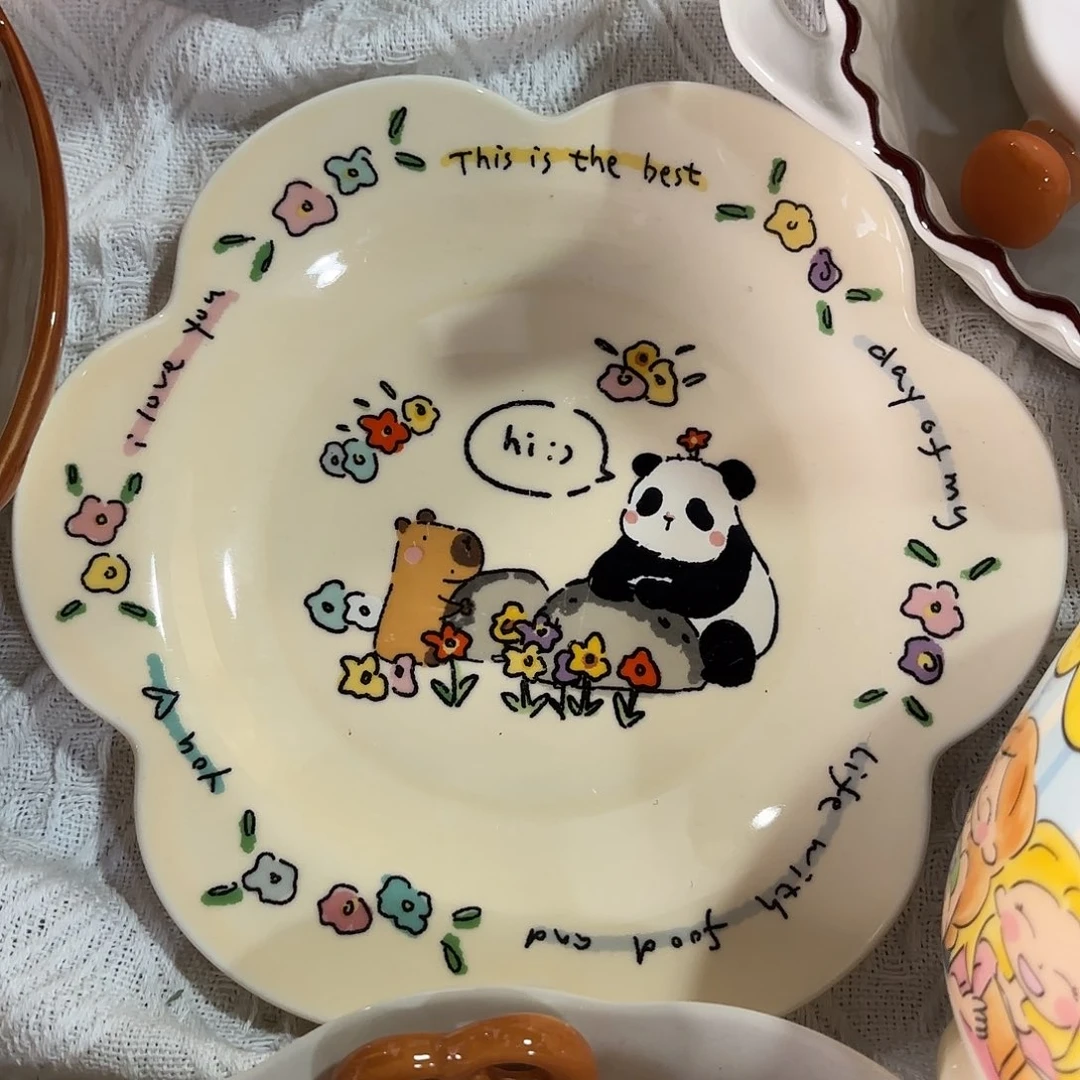 稻谷壳熊猫八寸花型盘