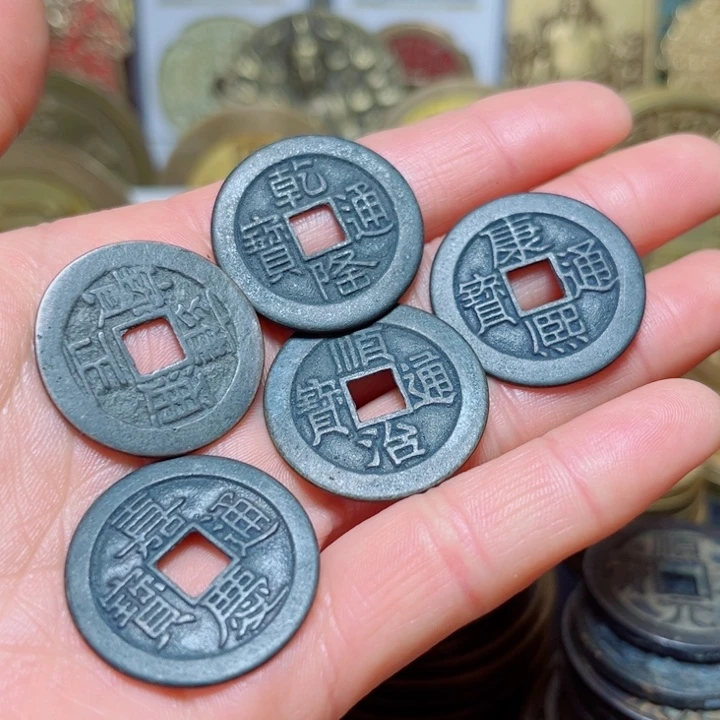 铜现代工艺黑漆清五帝一套