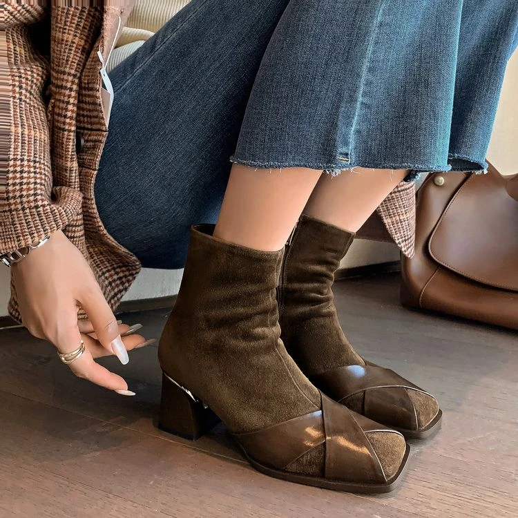 DJ时尚短靴-A3763棕色