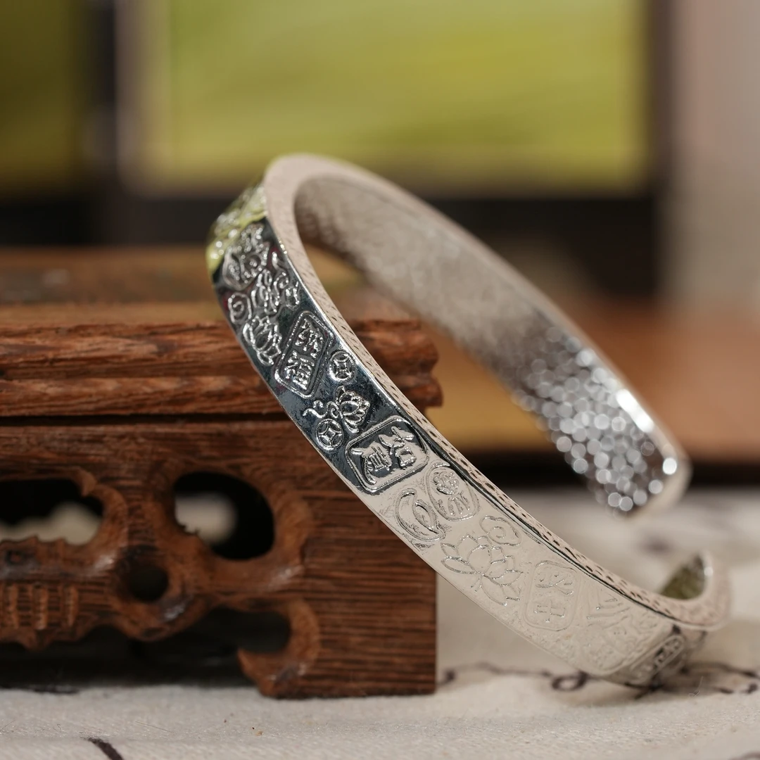 足银手镯 999.9银醒狮锤纹经典轻奢风吉言镯时尚