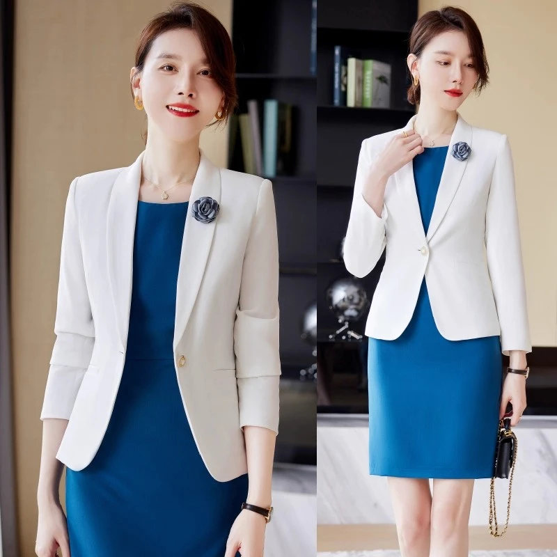白色西装套装女春秋职业气质女神范高端主持人小西服外套裙工作服
