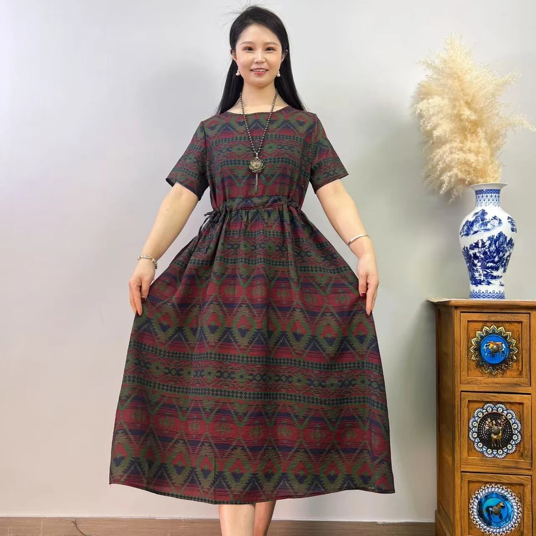 2025夏季新款中老年妈妈装连衣裙时尚百搭A字长款大摆裙子