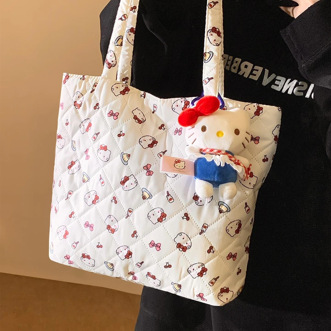 可爱充棉包包kt猫托特包女大容量单肩包大学生上课通勤手提包挎zk