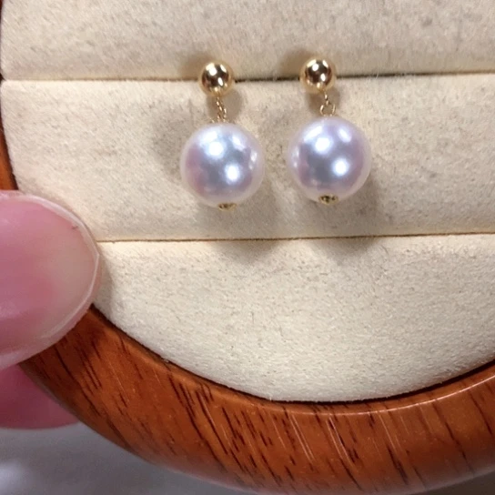 海水珍珠耳钉18K金镶嵌