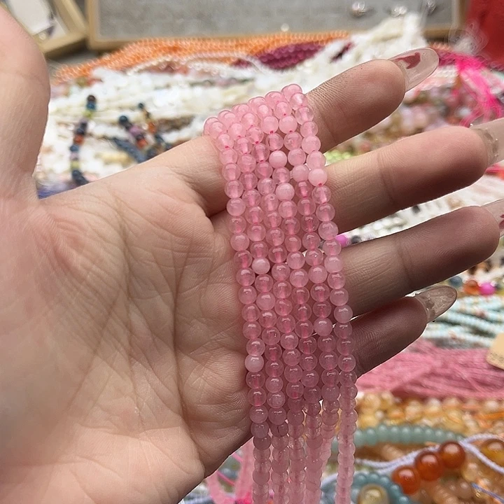 玛瑙/玉髓珠宝半成品未镶嵌2条4mm左右粉晶