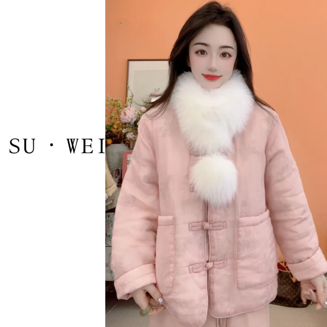 2605新中式彩色绣花苎麻手工盘扣冬季加厚保暖夹棉棉服