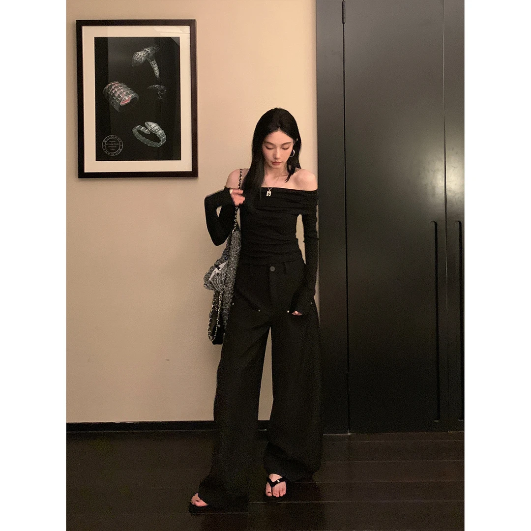 区区欧阳香蕉裤女春季新款休闲裤直筒阔腿裤拖地长裤高腰宽松裤子