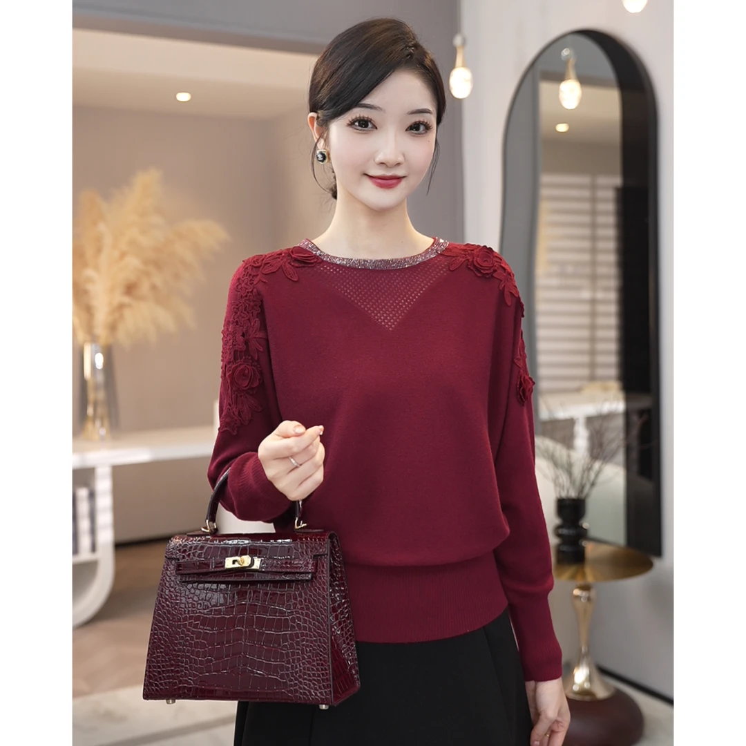 2026秋冬季新款【1228-2JR】含绵羊毛软糯针织打底衫红色套头毛衣