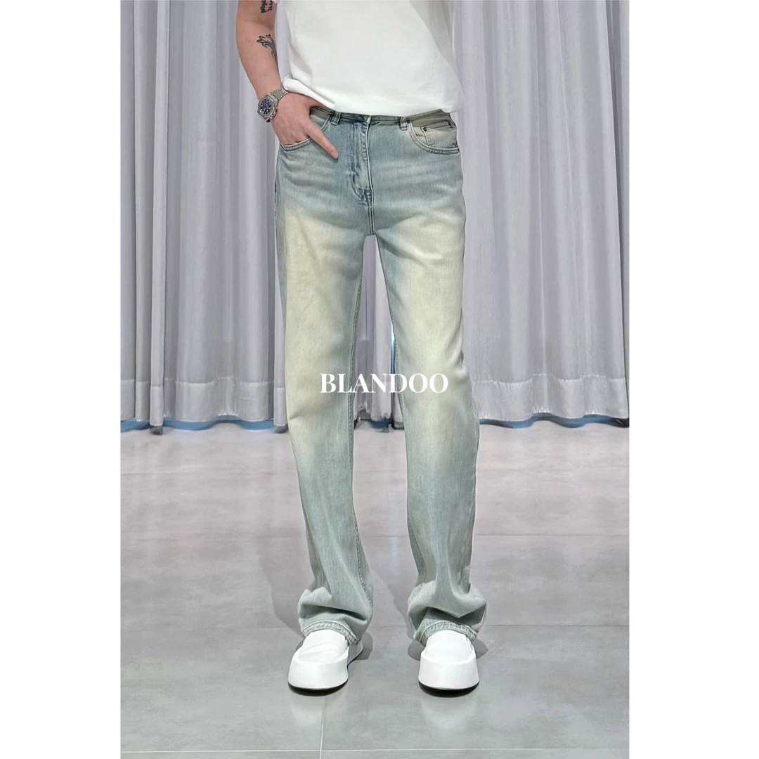 BLANDOO “弹力中直筒” 男士简约百搭渐变水洗蓝牛仔裤8BD972