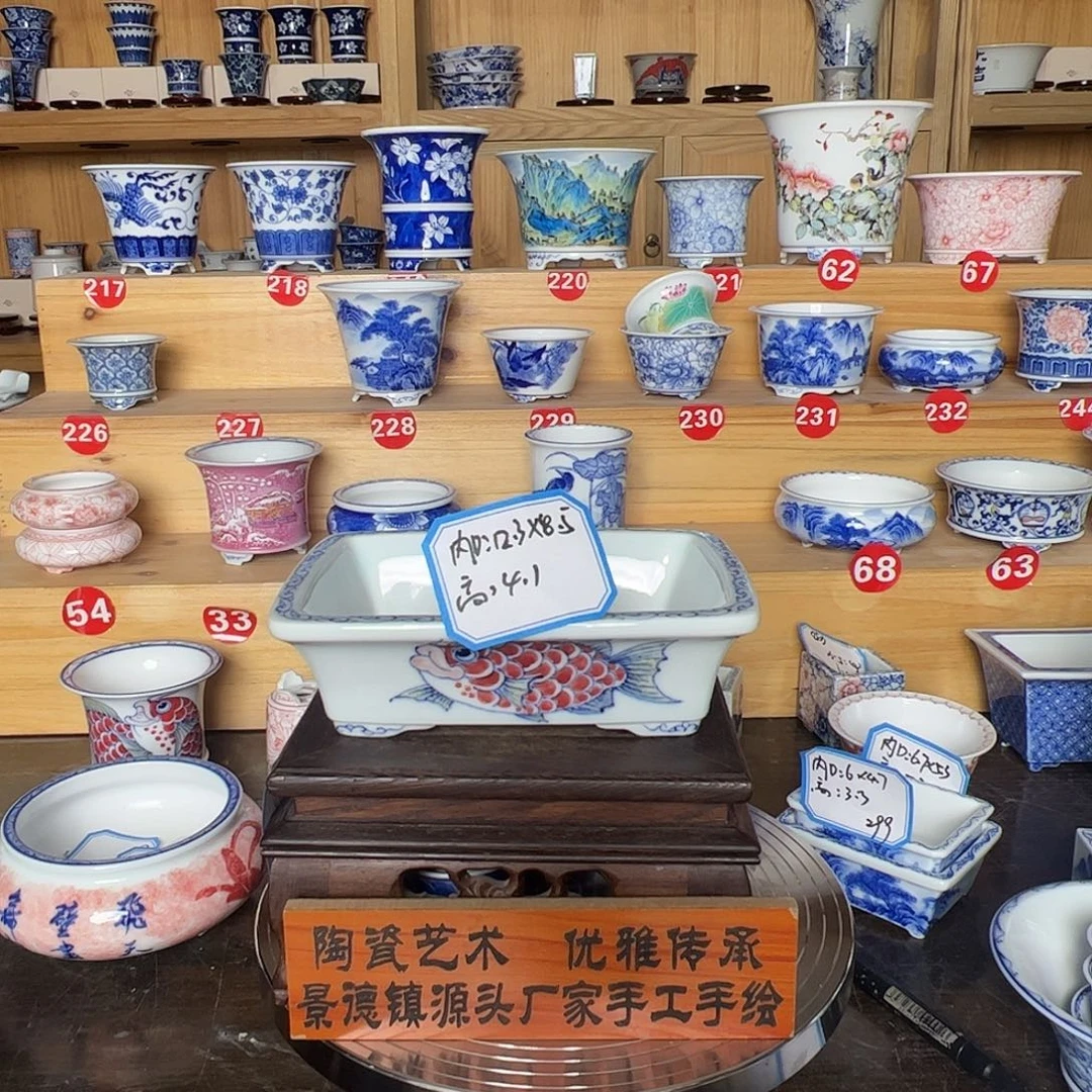 墨奈手绘陶瓷花盆内口高