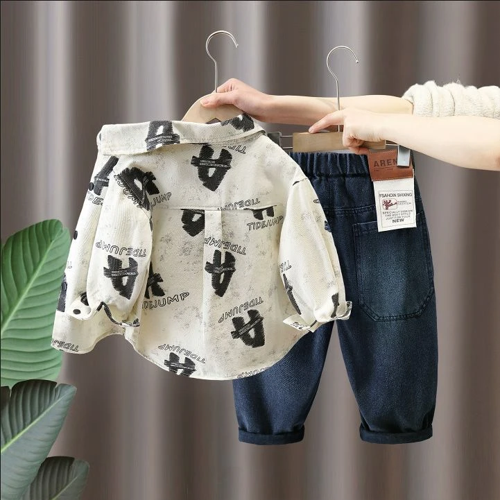 儿童衬衫套装春秋款2025新款时尚男童秋季洋气时髦男孩两件套潮服