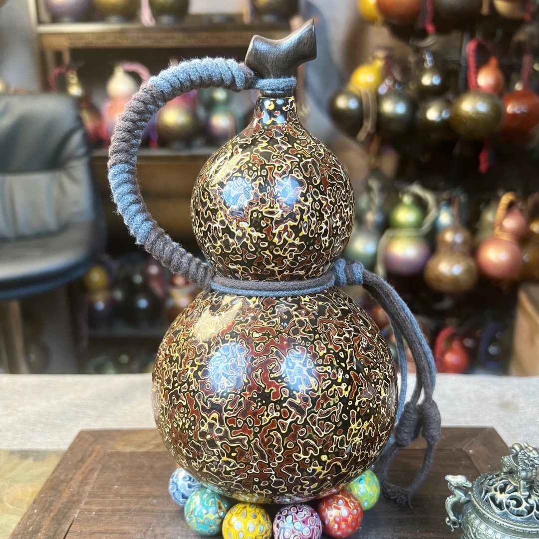 【褐金纹韵葫芦瓶】大漆葫芦一物一拍记葫堂出品