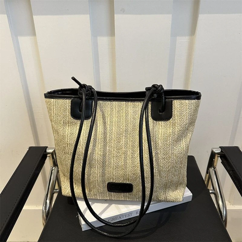 【09】编织草编包包女新款斜挎包百搭手提水桶包洋气上班托特