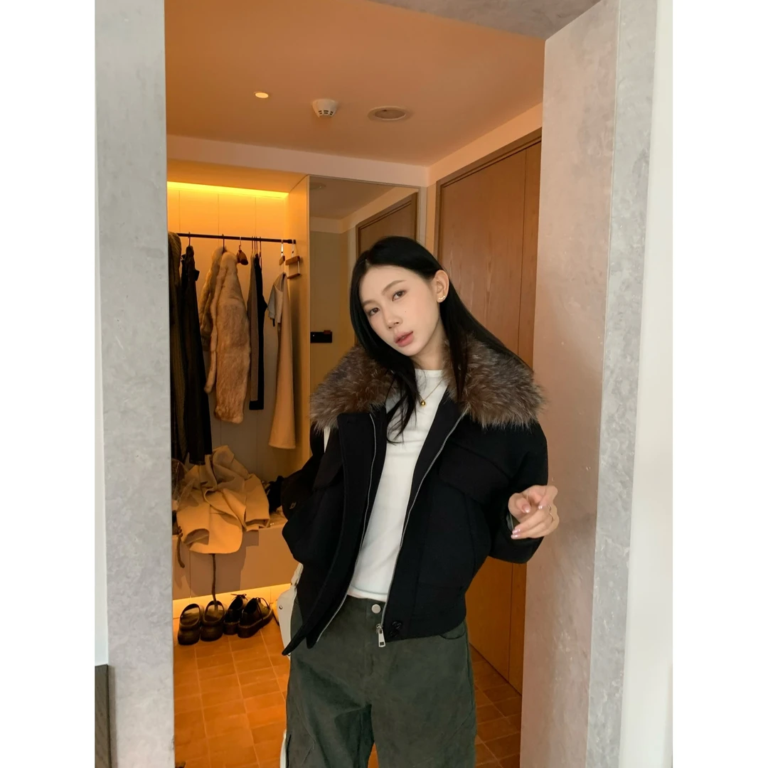 70不是七十【旷野风眠】秋冬韩版厚实重工可拆卸精品质感毛领短外套