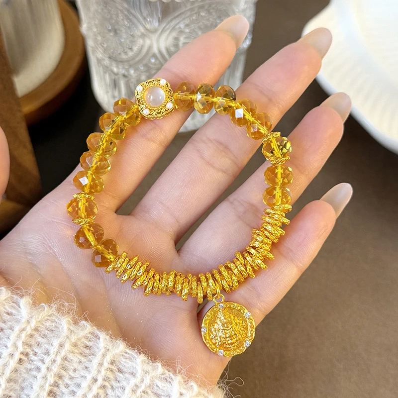 【清货专属链接】SL2527 点钻黄财神盘缠黄石珠串手链