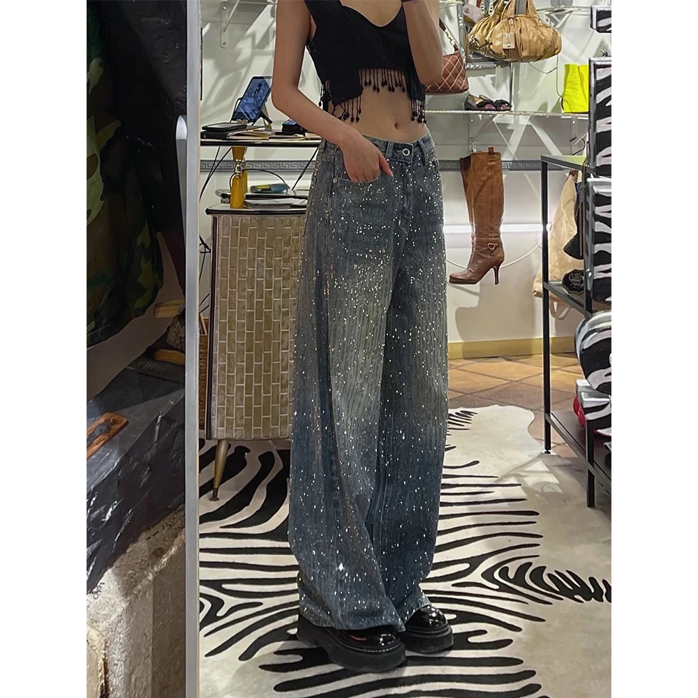 【IG伟大的作品】全钻25年新品巴黎爆闪裤女直筒微喇阔腿牛仔裤