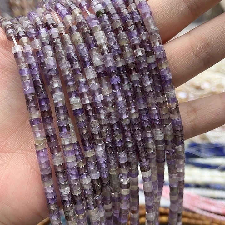 未镶嵌玛瑙/玉髓珠宝半成品一条4/2mm左右梦幻紫晶直切