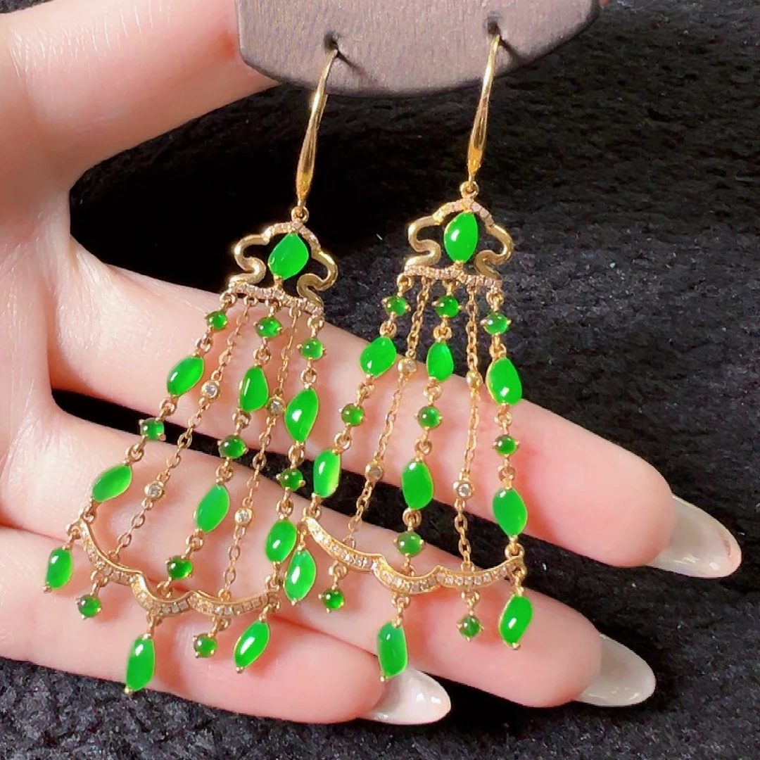 翡翠18K金镶嵌耳饰签收后24小时鉴赏期，过时不退