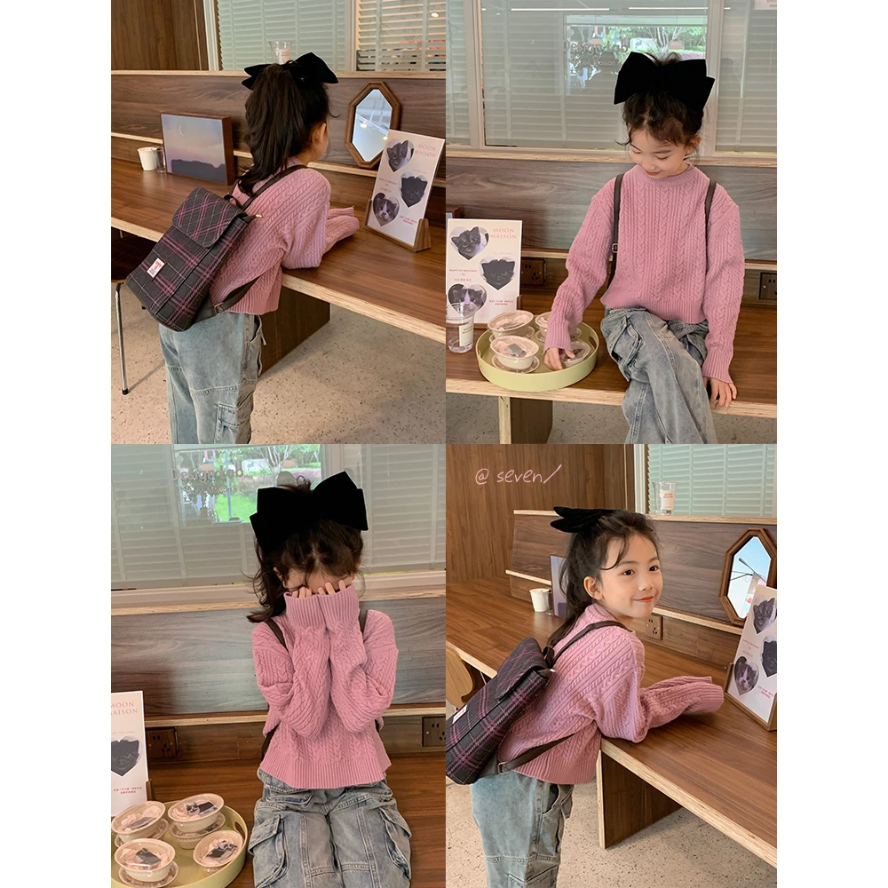 DTB2357女大童韩版洋气针织衫春装新款儿童泡泡袖毛衣休闲上衣潮