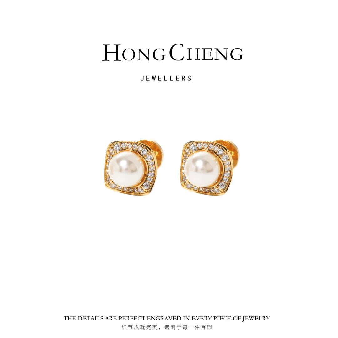 铜合金仿珍珠耳饰 【星云】轻奢镶嵌锆珠珠耳钉NL9809-339