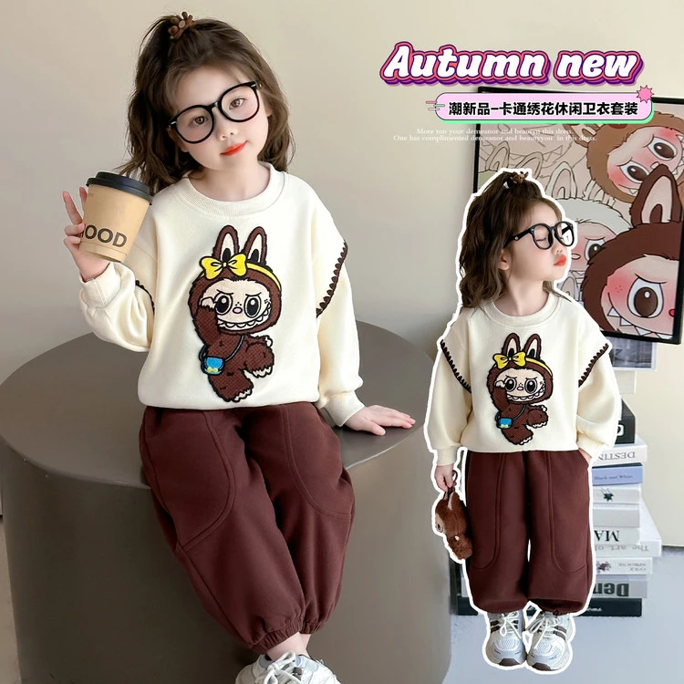 2025秋季新款女童卡通贴布绣花套装童装洋气儿童休闲风卡通动漫